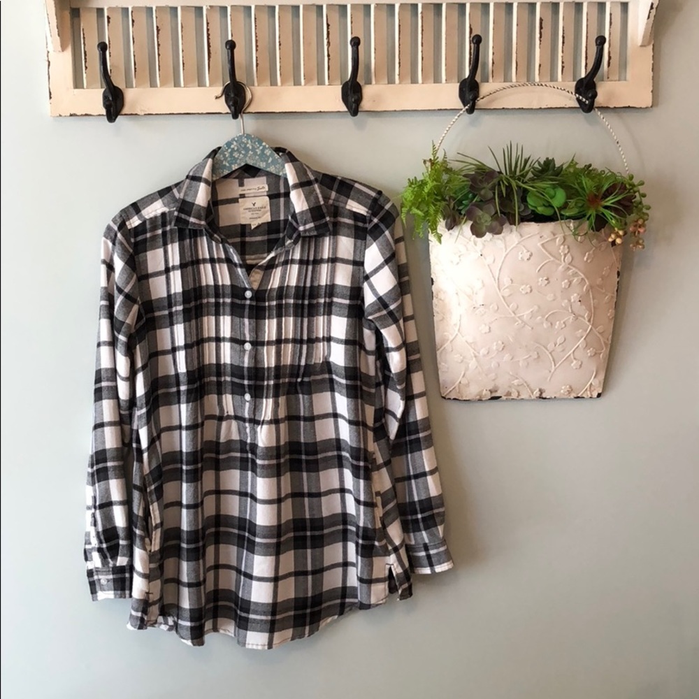 American Eagle Flannel Shirt Black & White Plaid S